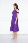 Mor Midi Kloş Pileli Ayarlanabilir Askılı Fırfır Detay Abiye Elbise