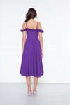 Mor Midi Kloş Pileli Ayarlanabilir Askılı Fırfır Detay Abiye Elbise