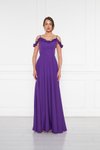 Long Flared Ruffle Detail Evening Dress - Purple