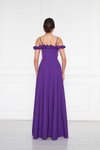Mor Uzun Kloş Ayarlanabilir Askılı Fırfır Detay Abiye Elbise