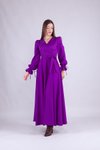 Mor Uzun Kol Kruvaze Yaka Elbise