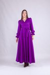 Mor Uzun Kol Kruvaze Yaka Elbise
