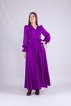 Mor Uzun Kol Kruvaze Yaka Elbise