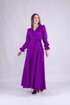 Mor Uzun Kol Kruvaze Yaka Elbise