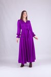 Mor Uzun Kol Kruvaze Yaka Elbise