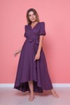Mürdüm Mor Asimetrik Kesim Büyük Beden Uzun Elbise
