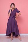 Mürdüm Mor Asimetrik Kesim Büyük Beden Uzun Elbise