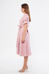 Pudra Midi Kruvaze Yaka Büzgülü Kuşaklı Elbise