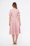 Pudra Midi Kruvaze Yaka Büzgülü Kuşaklı Elbise