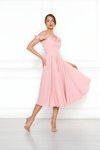 Midi Flared Pleated Adjustable Strap Ruffle Evening Dress - Powder Pink