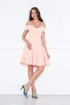 Pudra Mini Kloş Kalp Yaka Düşük Omuz Scuba Abiye Elbise