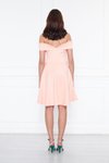 Pudra Mini Kloş Kalp Yaka Düşük Omuz Scuba Abiye Elbise