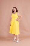 Sarı Büyük Beden Midi Kare Yaka Elbise