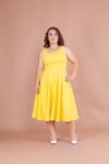 Sarı Büyük Beden Midi Kare Yaka Elbise