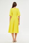 Sarı Midi Balon Kol V Yaka Korsaj Kemer Detay Abiye Elbise