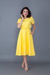 Sarı Midi Yarasa Kol Beli Lastikli Cepli Elbise