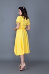 Sarı Midi Yarasa Kol Beli Lastikli Cepli Elbise