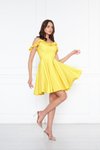 Sarı Mini Kloş Pileli Ayarlanabilir Askılı Fırfır Detay Abiye Elbise