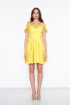 Sarı Mini Kloş Pileli Ayarlanabilir Askılı Fırfır Detay Abiye Elbise