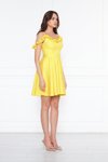 Sarı Mini Kloş Pileli Ayarlanabilir Askılı Fırfır Detay Abiye Elbise