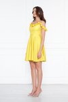 Sarı Mini Kloş Pileli Ayarlanabilir Askılı Fırfır Detay Abiye Elbise