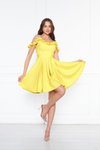 Sarı Mini Kloş Pileli Ayarlanabilir Askılı Fırfır Detay Abiye Elbise