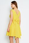 Sarı Mini Kloş V Yaka Fiyonklu Pileli Elbise