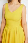 Sarı Mini Kloş V Yaka Fiyonklu Pileli Elbise