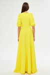 Sarı Uzun Balon Kol V Yaka Korsaj Kemer Detaylı Abiye Elbise