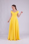 Sarı Uzun Kayık Yaka Abiye Elbise