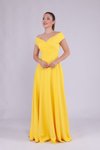 Sarı Uzun Kayık Yaka Abiye Elbise