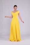 Sarı Uzun Kayık Yaka Abiye Elbise