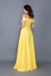 Sarı Uzun Kloş Askılı Düşük Omuz Detaylı Nişan Abiye Elbise