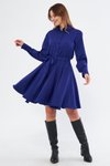 Mini Long Sleeve Woven Shirt Dress with Belt - Sax