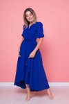 Sax Mavi Büyük Beden Midi Asimetrik Kesim Elbise