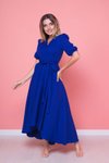 Sax Mavi Büyük Beden Midi Asimetrik Kesim Elbise