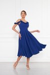 Sax Mavi Midi Kloş Ayarlanabilir Askılı Fırfır Detaylı Abiye Elbise