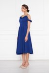 Sax Mavi Midi Kloş Ayarlanabilir Askılı Fırfır Detaylı Abiye Elbise