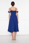 Sax Mavi Midi Kloş Ayarlanabilir Askılı Fırfır Detaylı Abiye Elbise