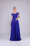 Long Strappy Off-Shoulder Evening Dress - Sax Blue