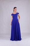 Sax Mavi Uzun Askılı Straplez Omuz Detay Abiye Elbise