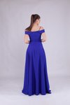 Sax Mavi Uzun Askılı Straplez Omuz Detay Abiye Elbise