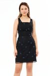 Mini Butterfly Lace Square-Neck Evening Dress - Black