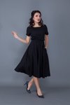 Siyah Midi Yarasa Kol Beli Lastikli Cepli Elbise