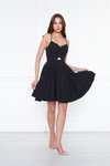 Siyah Mini Kloş Pileli Sırtı İp Bağlamalı Abiye Elbise