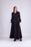 Siyah Uzun Kol Kruvaze Yaka Elbise