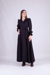 Siyah Uzun Kol Kruvaze Yaka Elbise