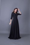 Siyah Uzun V Yaka Abiye Elbise