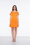 Turuncu Mini Kloş Pileli Fırfır Detaylı Abiye Elbise