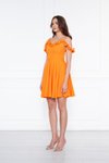 Turuncu Mini Kloş Pileli Fırfır Detaylı Abiye Elbise